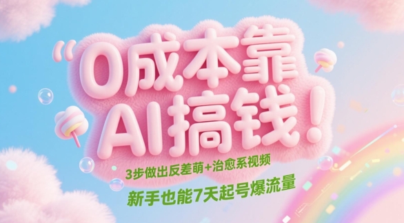 0成本靠AI搞钱！3步做出反差萌+治愈系视频，新手也能7天起号爆流量-爱找项目网