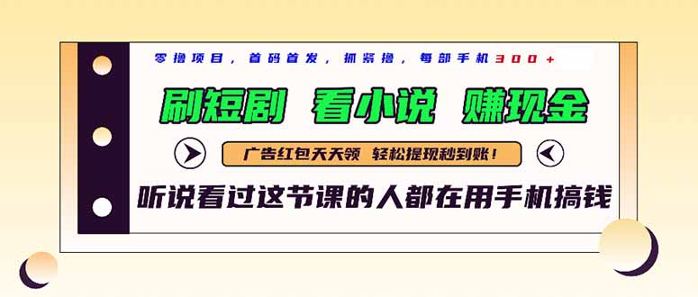 最新短剧平台，刷短剧，看小说，赚现金，一部手机日入300+-爱找项目网
