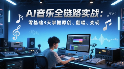 AI音乐全链路实战变现课：零基础3天掌握原创、翻唱、变现-爱找项目网