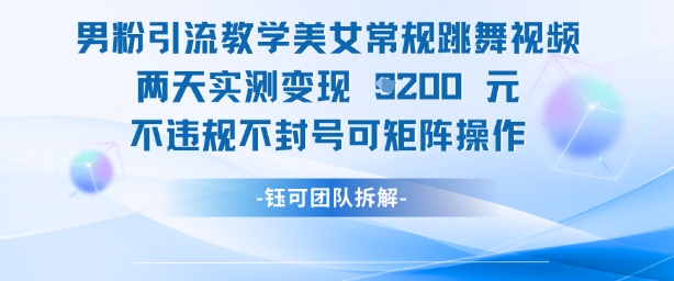 男粉引流教学美女常规跳舞视频两天实测变现1k+，不违规不封号可矩阵操作-爱找项目网
