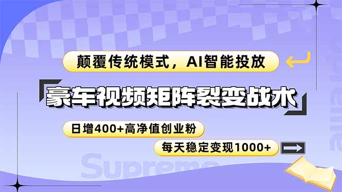 豪车视频矩阵裂变战术，颠覆传统模式，AI智能投放，日增400+高净值创业…-爱找项目网