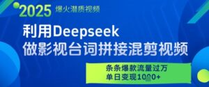 利用Deepseek做影视台词拼接混剪视频，条条爆款流量过W，单日变现多张-爱找项目网