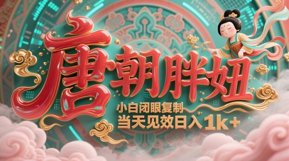 用AI克隆“唐朝胖妞”日更3条，平台疯狂推流，小白闭眼复制，当天见效，日入1k+-爱找项目网