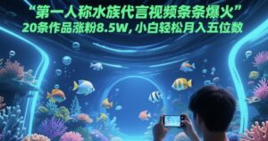 第一人称水族代言视频条条爆火，20条作品涨粉8.5W，小白轻松月入五位数-爱找项目网