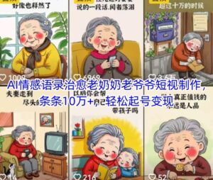 AI情感语录治愈老奶奶老爷爷短视制作，条条10万+，轻松起号变现-爱找项目网