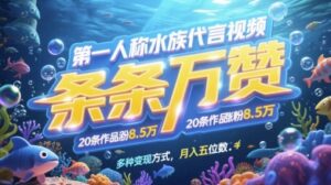 第一人称水族代言视频,条条万赞,20条作品涨粉7.8W,多种变现方式月入五位数-爱找项目网