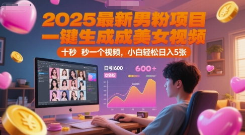 2025最新男粉项目，一键生成美女视频，日引600+色粉 十秒一个视频，小白轻松日入5张【揭秘】-爱找项目网