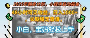 2025年翻身计划,小程序自动掘金48小时可见收益,日入2000+,长期稳定...-爱找项目网