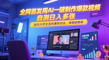 全网首发用AI一键制作爆款视频，自测日入多张，适合大学生宝妈兼职创业，保姆级教程-爱找项目网