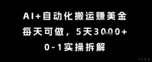 AI+自动化搬运挣美金，每天可做，5天3k+，0-1实操拆解【揭秘】-爱找项目网