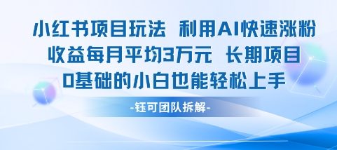 适合小白操作的小红书新项目，利用AI快速涨粉，收益每月平均1W+-爱找项目网