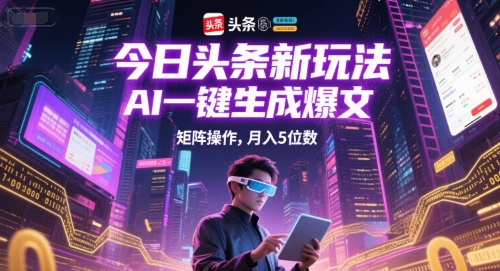 今日头条新玩法，AI一键生成爆文，矩阵操作，月入5位数-爱找项目网