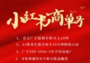 小红书商单号，AI轻松制作PLOG图文，商单接到手软3张-3k一条，每天轻松十分钟，矩阵n个账号，月入几个W-爱找项目网