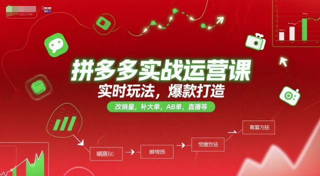 拼多多实战运营课，实时玩法，爆款打造，改销量，补大单，AB单，直播等(更新2025月)-爱找项目网