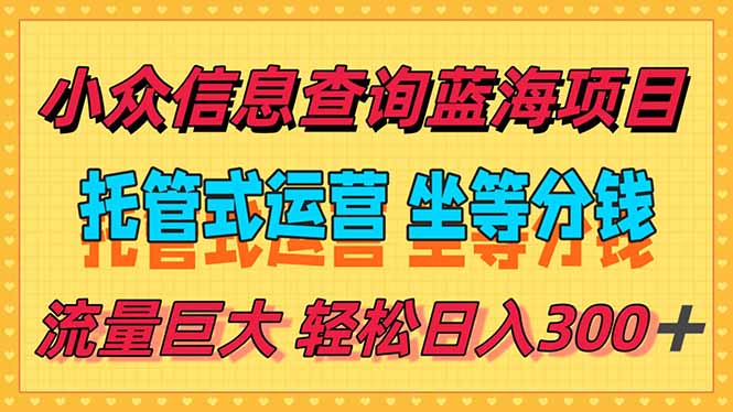 稳定日入300＋，小众信息查询蓝海项目，全程懒人式托管，解放你的时间-爱找项目网