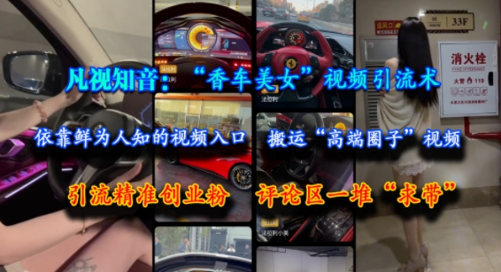 凡视知音：“香车美女”视频引流术，依靠鲜为人知的视频入口，搬运“高端圈子”视频，引流精准创业粉，评论区一堆“求带”-爱找项目网