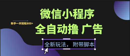 微信小程序全自动撸广告项目，彻底解决没流量的问题，新手一天8张+【揭秘】-爱找项目网