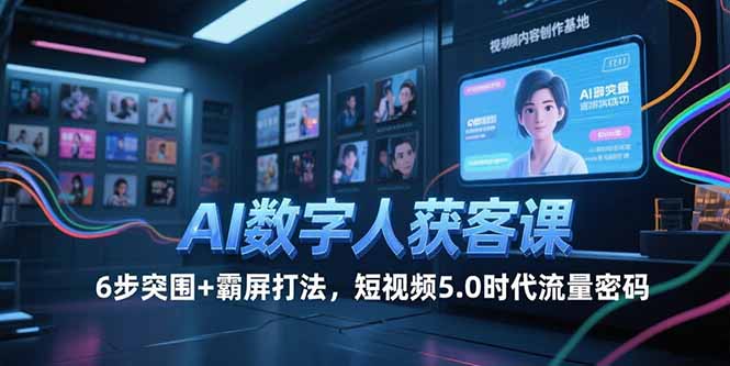 AI数字人获客课，6步突围+霸屏打法，短视频5.0时代流量密码-爱找项目网