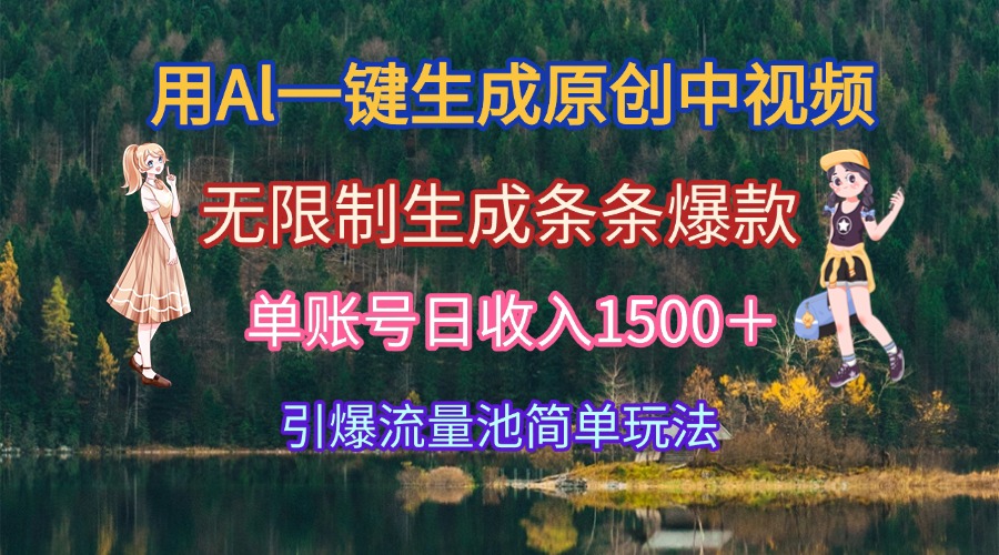 用Al一键生成原创中视频，无限制生成条条爆款，单账号日收入1500＋引爆…-爱找项目网