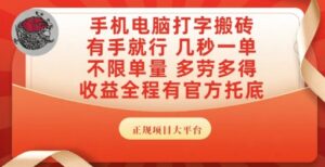 手机电脑打字搬砖，副业可发展主业来做蓝海项目，有手就行，几秒一单，不限单量，多劳多得【揭秘】-爱找项目网