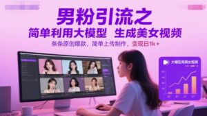 男粉引流之简单利用大模型生成美女视频，条条原创爆款，简单上传制作，变现日1k+-爱找项目网