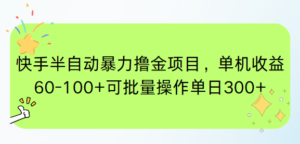 快手半自动暴力撸金项目，单机收益60-100+可批量操作单日300+-爱找项目网