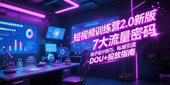 短视频训练营2.0新版，7大流量密码/钩子设计技巧/私域引流/DOU+投放指南-爱找项目网