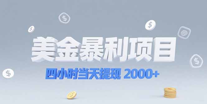 美金暴利项目，四小时当天提现 2000+机会留给会选赛道的人-爱找项目网