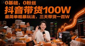 0基础，0粉丝，抖音带货100W，最简单粗暴玩法，三天带货一百W-爱找项目网