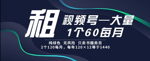 租视频号，一个60每月，2个120.纯绿色、无风险，常年租【揭秘】-爱找项目网