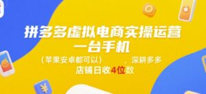 拼多多虚拟电商实操运营，一台手机(苹果安卓都可以)，深耕多多店铺日收4位数-爱找项目网