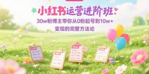 小红书运营进阶班：30w粉博主带你从0粉起号到10w+变现的完整方法论-爱找项目网