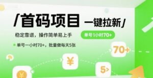 首码一键拉新项目，稳定靠谱，操作简单易上手，单号一小时70+，批量做每天5张【揭秘】-爱找项目网