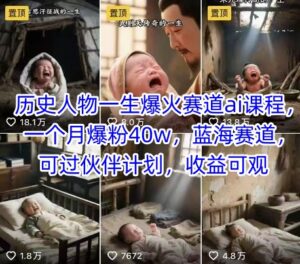 历史人物一生爆火赛道ai课程，一个月爆粉40w，蓝海赛道，可过伙伴计划，收益可观-爱找项目网