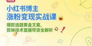 小红书博主涨粉变现实战课，爆款选题黄金文案，剪映技术直播带货全解析-爱找项目网