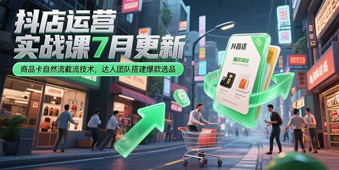 抖店运营实战课7月更新，商品卡自然流截流技术，达人团队搭建爆款选品-爱找项目网