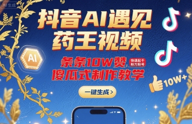 抖音AI遇见药王视频，条条10W赞，快速起千粉万粉号，傻瓜式制作教学-爱找项目网