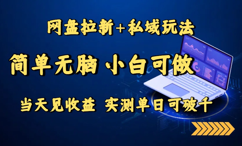 网盘拉新+私域玩法，简单无脑，小白可做，当天见收益，实测单日可破千-爱找项目网
