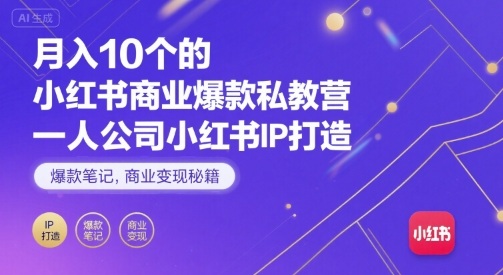 月入10个的小红书商业爆款私教营，一人公司小红书IP打造，爆款笔记，商业变现秘籍-爱找项目网