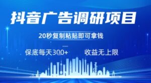 抖音广告调研项目，只需复制粘贴广告即可挣钱，任务不限量，一天稳定3张-爱找项目网