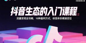 抖音生态的入门课程：流量变现全攻略，16种盈利方式，标签体系精准定位-爱找项目网