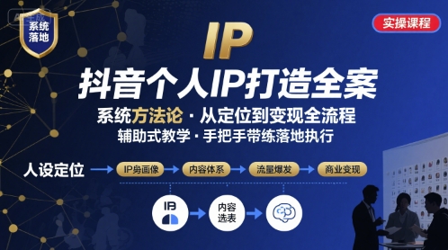 抖音个人IP系统落地实操大课，实操课程，辅助落地-爱找项目网