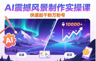 AI震撼风景制作实操课，快速起千粉万粉号-爱找项目网