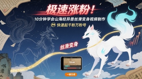 极速涨粉！10分钟学会山海经异兽丝滑变身视频制作，快速起千粉万粉号-爱找项目网
