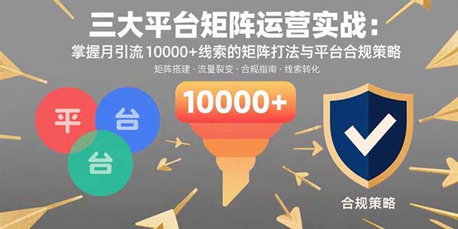 三大平台矩阵运营实战：掌握月引流10000+线索的矩阵打法与平台合规策略-爱找项目网