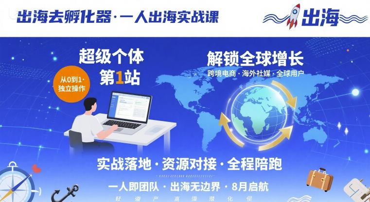 出海去孵化器，一人出海实战课，​超级个体第1站，解锁全球增长-爱找项目网