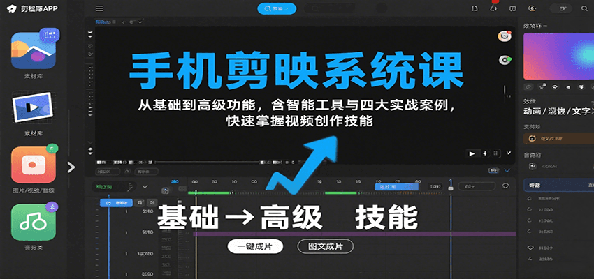手机剪映系统课，从基础到高级功能，含智能工具与四大实战案例，快速掌握视频创作技能-爱找项目网