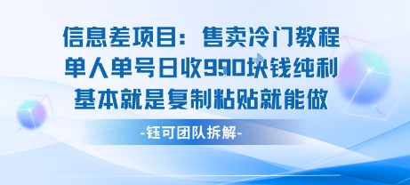信息差项目：售卖冷门教程单人单号日收9张纯利基本就是复制粘贴就能做-爱找项目网