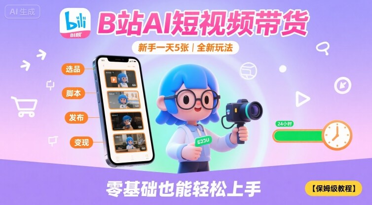 B站AI短视频带货，新手一天5张，全新玩法【保姆级教程】-爱找项目网