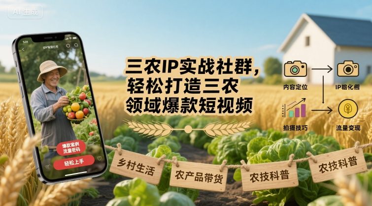 三农IP实战社群，轻松打造三农领域爆款短视频-爱找项目网